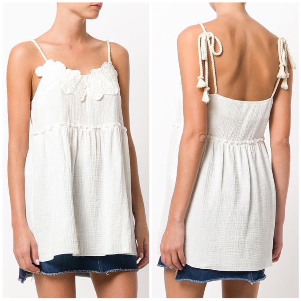 NWT See By Chloe Floral Flare Top 38 powder white 4 6